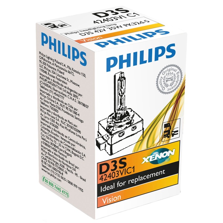 Bec auto Xenon pentru far Philips Vision, 42V, 35W, 1 Buc