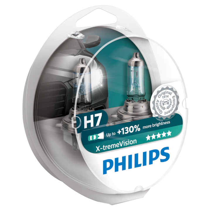 Philips H7 X-treme Vision 12972 XV+S2, +130%, 12V, 55W, halogén autóizzó készlet, 2 db/csomag