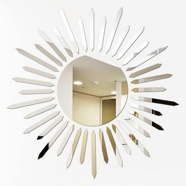 Oglinda Acrilica Decorativa Autoadeziva DAVIDAMI CONCEPT® model Soare cu Raze, dimensiune 35 cm x 35 cm