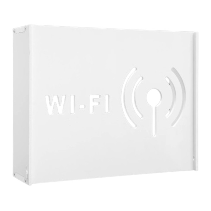 Raft Suport Router Wireless 60x40x10 cm, WI-FI 60x40x10 cm, pentru mascare fire si echipamente, cu posibilitate montare pe perete Optimus AT Home, Alb