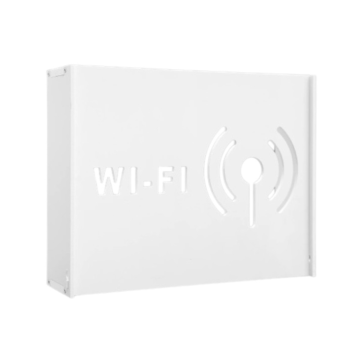 Raft Suport Router Wireless 60x40x10 cm, WI-FI 60x40x10 cm, pentru mascare fire si echipamente, cu posibilitate montare pe perete Optimus AT Home, Alb