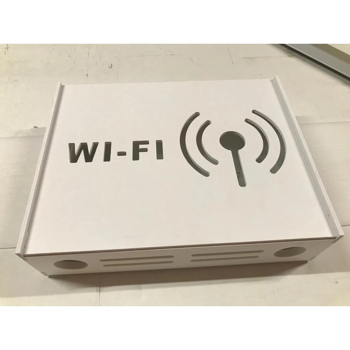 Raft Suport Router Wireless 60x40x10 cm, WI-FI 60x40x10 cm, pentru mascare fire si echipamente, cu posibilitate montare pe perete Optimus AT Home, Alb