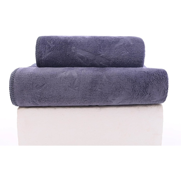 Set 2 prosoape de baie 70x140 + 50x100 cm microfibra gri