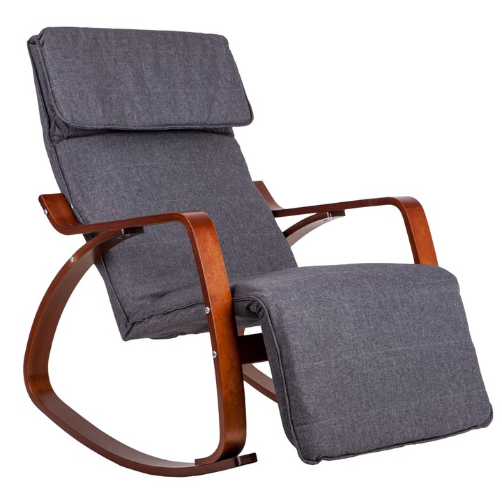 Hintaszék lábtartóval, ModernHome, Állítható, 97x70x70cm, Szürke/Barna
