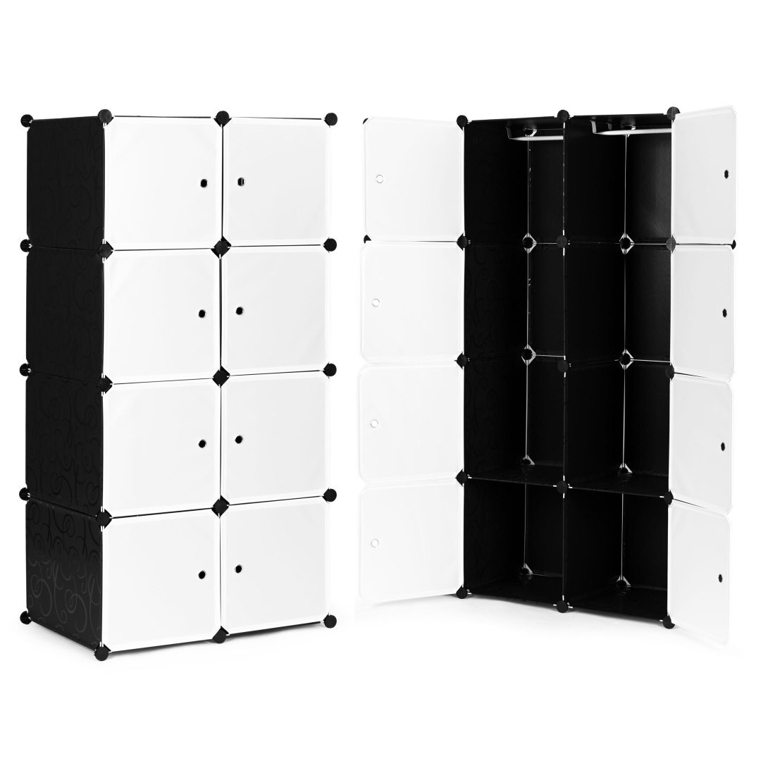 Dulap modular ModernHome, 8 segmente, negru, 144x46x71cm - eMAG.ro