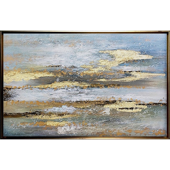 Tablou abstract pictat manual, Pictura in cutit ulei pe panza, Textura impasto, Peisaj apus, 150x100cm