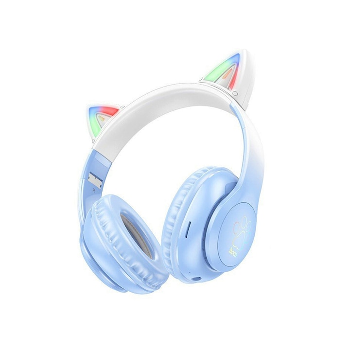 Bluetooth fejhallgató gyerekeknek, állítható - Hoco Cat Ear (W42) kék