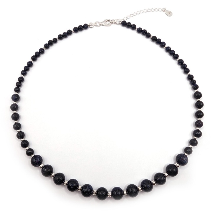 Colier handmade, ajustabil, din argint 925, Lexy's Boutique, pietre semipretioase piatra soarelui, bleumarin/argintiu, max. 48.00 cm