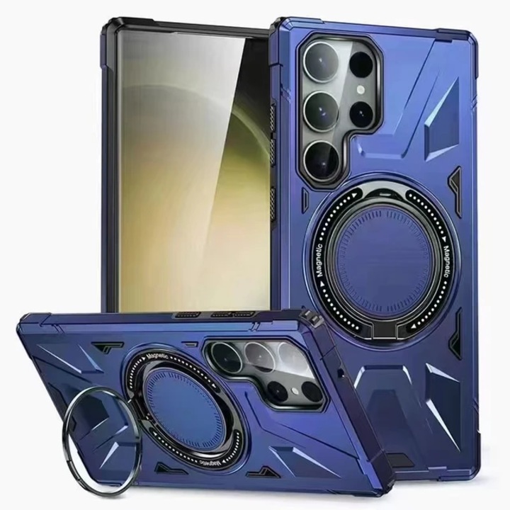 Защитен калъф с магнитна стойка, CRISTALIS SALE™ с държач за пръстен, Antishock, Magsafe, за iPhone 14 Pro Max / син