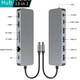 Хъб 13 в 1 4k USB Type-C адаптер, CRISTALIS SALE™, Multiport, 2xUSB3.0, 1xHDMI 4k, 2xMicro SD, 1xUSB2.0, 1xUSB C данни, 1xUSB C PD, 2xHDMI 4k, 1xVGA, 1x3.5 жак, микрофон , 1xRJ45, 2xMicro SD, сребрист