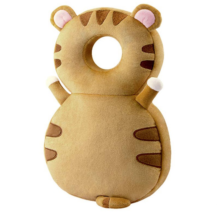 Párna a baba fejének védelmére, Ronyes®, állítható, 0-3 éves korig, tigrisek, Barna