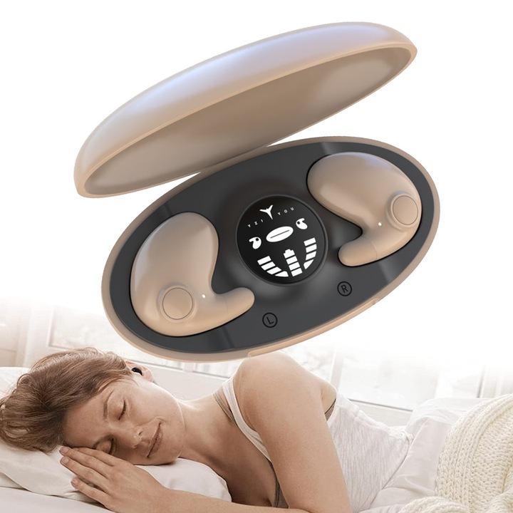 Vezeték nélküli Bluetooth fejhallgató, vízálló, 24 óra üzemidő, bézs