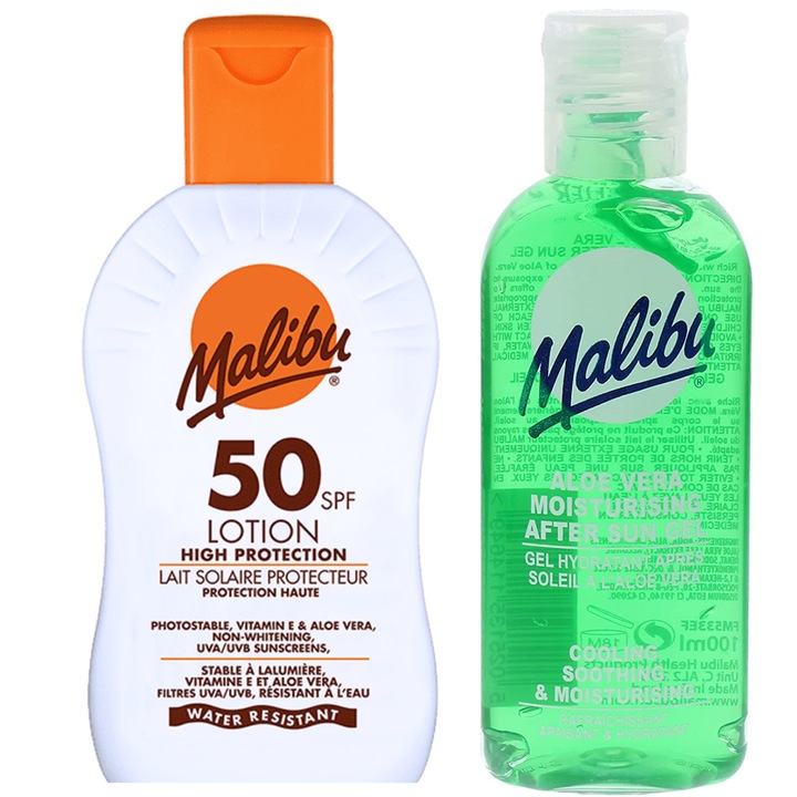 Set balsam/gel pentru bronz cu SPF, Malibu, 2x100 ml