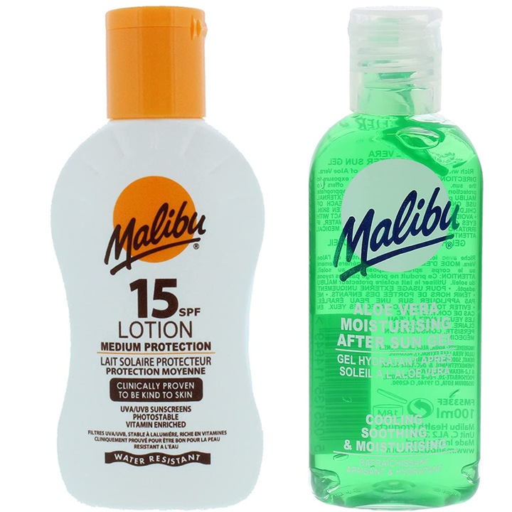 Set balsam/gel pentru bronz cu SPF, Malibu, 2x100 ml