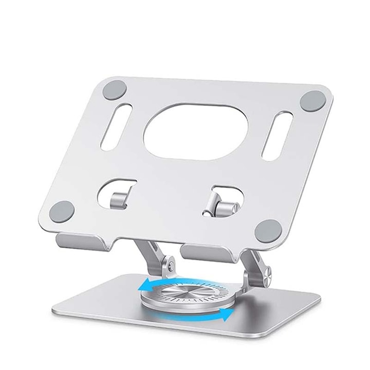 Suport pentru tableta, Compatibil cu iPad Pro/Air/Mini, Rotire la 360°, Aluminiu, Pliabil, Naltime si unghi reglabile, Argintiu