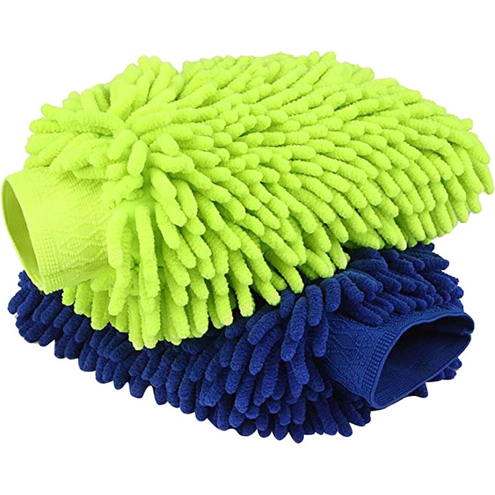 Készlet 2 autós kesztyű, Jormftte, Mikroszálas, Zöld/Kék