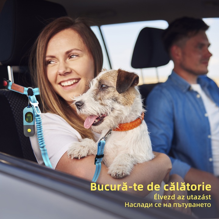 Lesa, centura de siguranta pentru masina pentru caini, iPetba, reglabila, fixare la tetiere, Albastru/Negru