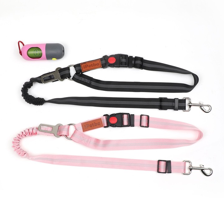 2 db póráz/kiskutya táska adagoló készlet, iPetba, állítható, rózsaszín/fekete