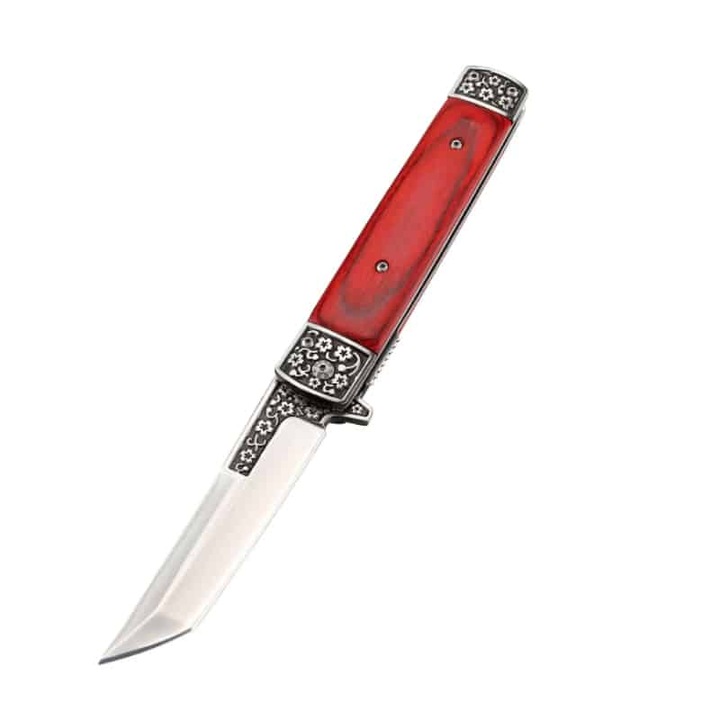 Briceag, lama pliabila, otel japonez, maner Delux Pakka lemn Rosu, 22.8 cm