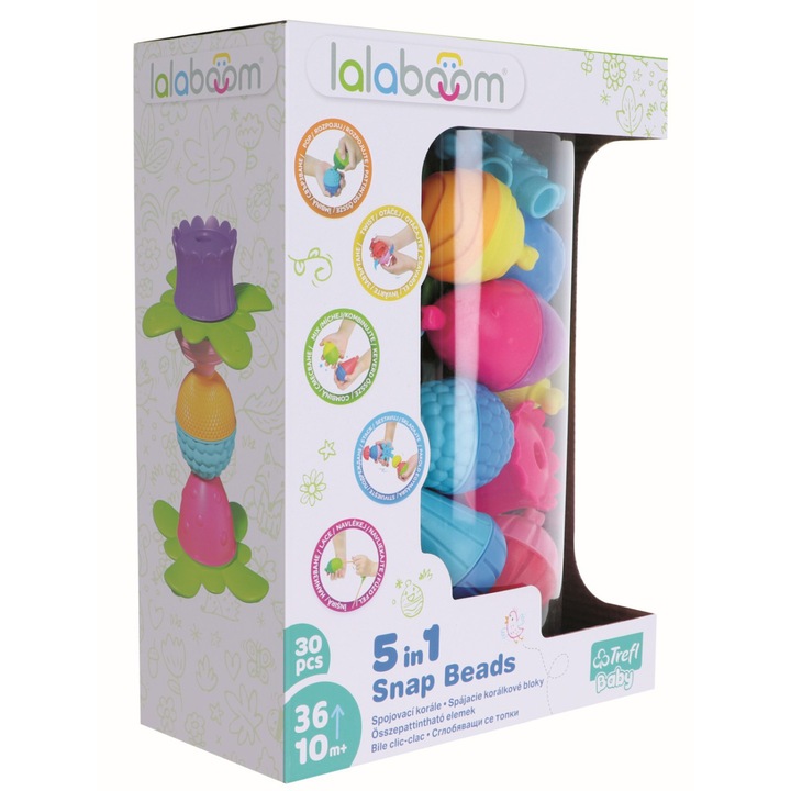 Интерактивна бебешка играчка Trefl Baby Lalaboom - Свързващи се топки, Clic-Clac, 30 части