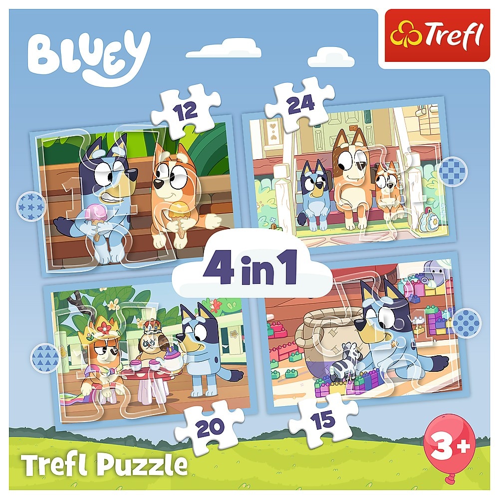 Puzzle Trefl 4 in 1 - Bluey, Lumea lui Bluey, 12/15/20/24 piese - eMAG.ro