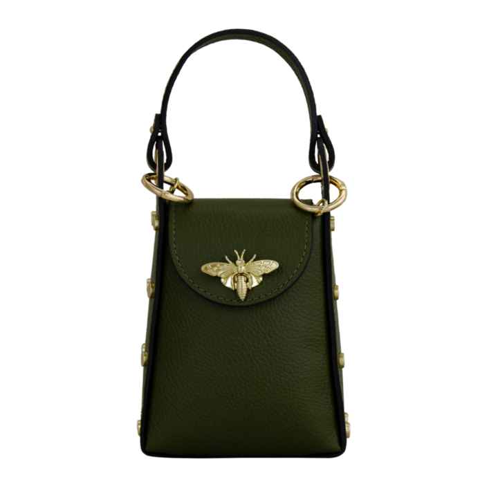 Eva Bags valódi bőr crossbody táska, Amy katonai zöld, 12x18x6