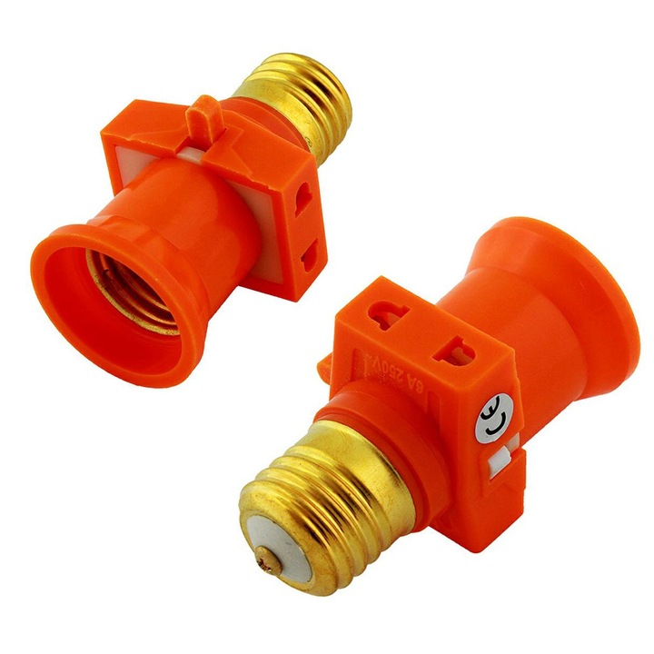 Dulie cu soclu E27, adaptor electric, conectare pentru 2 dispozitive, cu intrerupator, 4A, 60W, 220-250V, Portocaliu