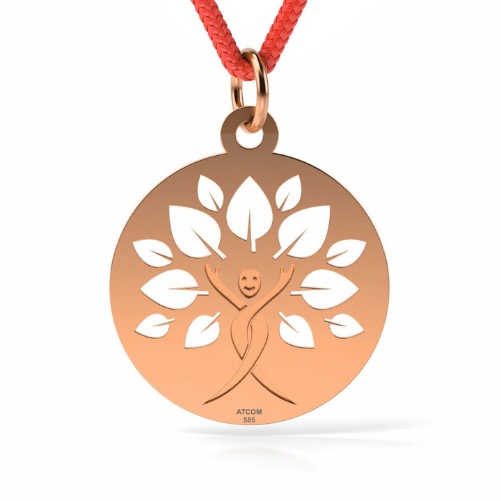 Pandantiv din aur roz cu snur model Copacul vietii cu chip