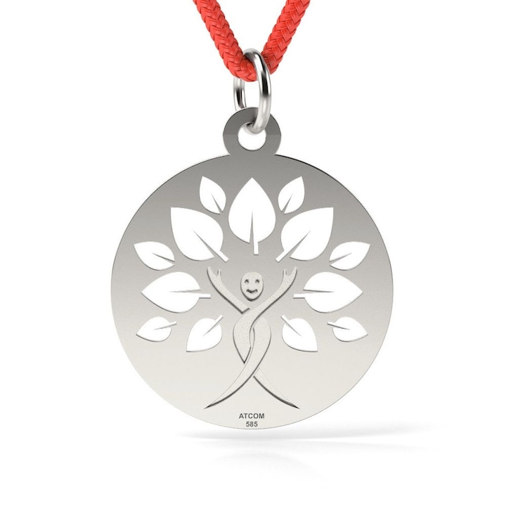 Pandantiv din aur alb cu snur model Copacul vietii cu chip