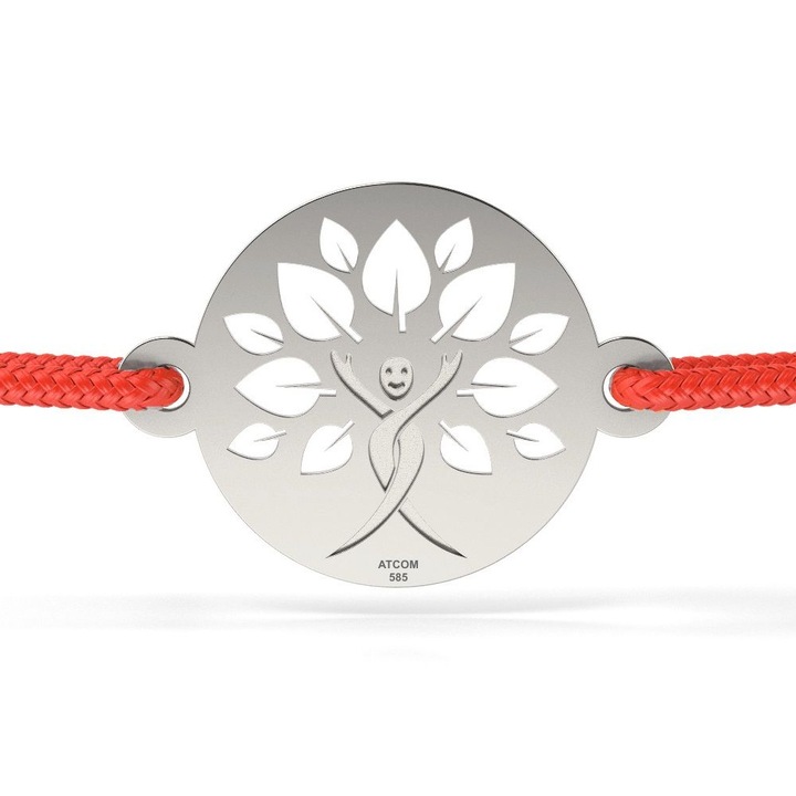 Bratara din aur alb cu snur model Copacul vietii cu chip