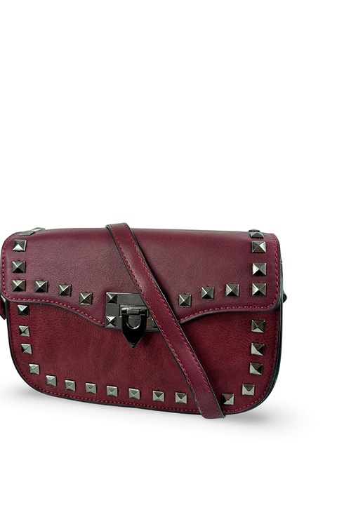 Geanta dama crossbody de piele ecologica cu tinte si inchidere magnet, 23x15x7 cm, visiniu