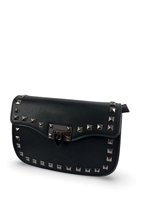 Geanta dama crossbody de piele ecologica cu tinte si inchidere magnet, 23x15x7 cm, negru