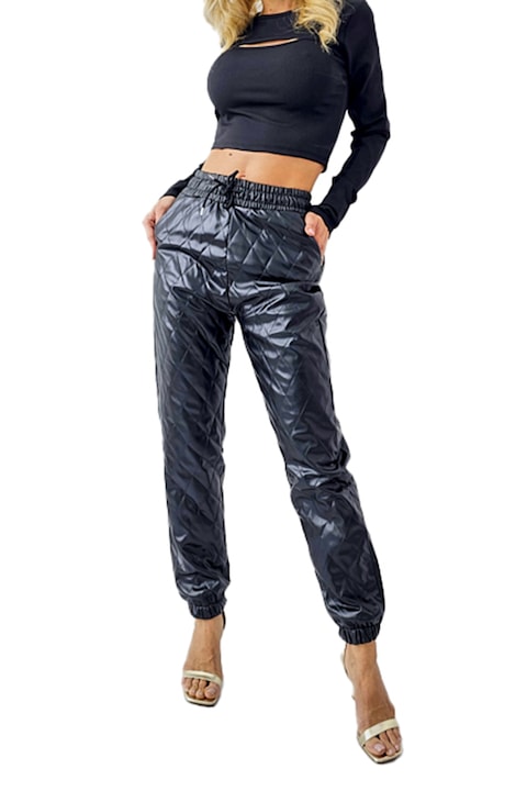 Капитониран панталон Lukas, изработен от екологична кожа и подчертани шевове, Черен