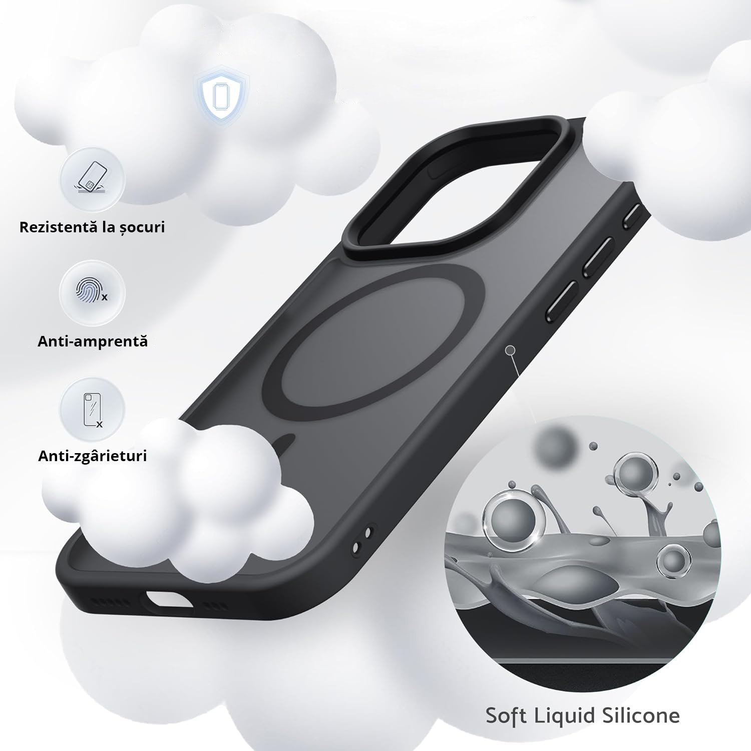 Husa pentru IPhone 15 PRO MAX, MobileSmart MagSafe, Hybrid ultra slim, carcasa spate Antisoc, hardcase, Negru
