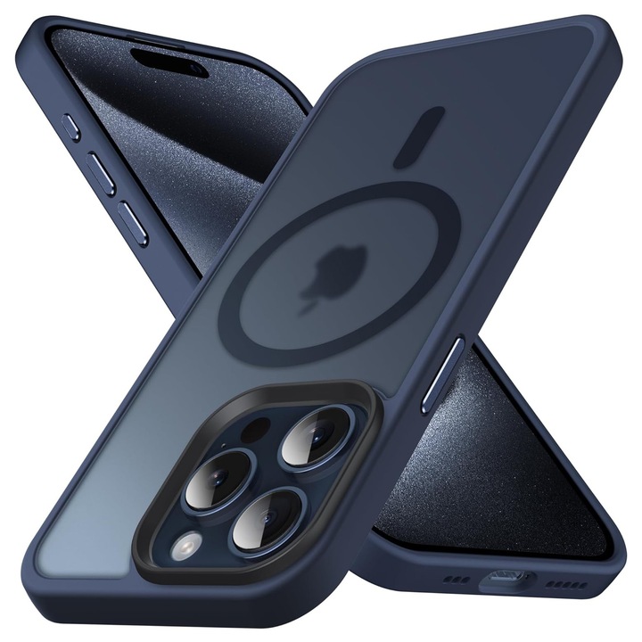 Husa pentru IPhone 15 PRO MAX, MobileSmart MagSafe, Hybrid ultra slim, carcasa spate Antisoc, hardcase, Blue