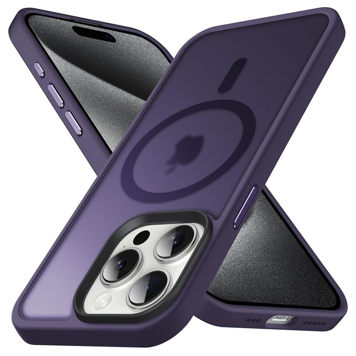 Husa pentru IPhone 15 PRO, MobileSmart MagSafe, Hybrid ultra slim, carcasa spate Antisoc, hardcase, Purple