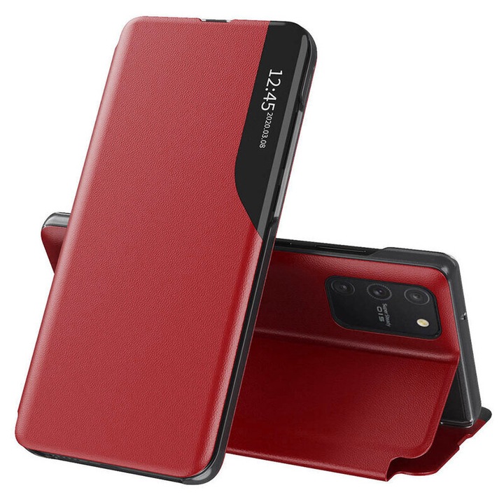 Защитен флип капак, съвместим със Samsung Galaxy S10 Lite, eFold, екологична кожа, червен