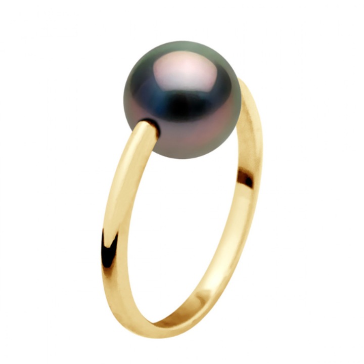 Inel cu perla de Tahiti, calitate A+, 8-9 mm, aur galben
