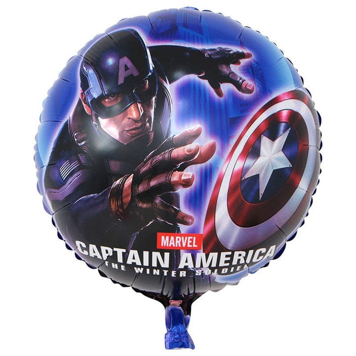 Balon folie, Capitan America, 45 cm, Decor Petrecere Copii, Folie Rezistenta, Umflare Aer sau Heliu, WOW Shop