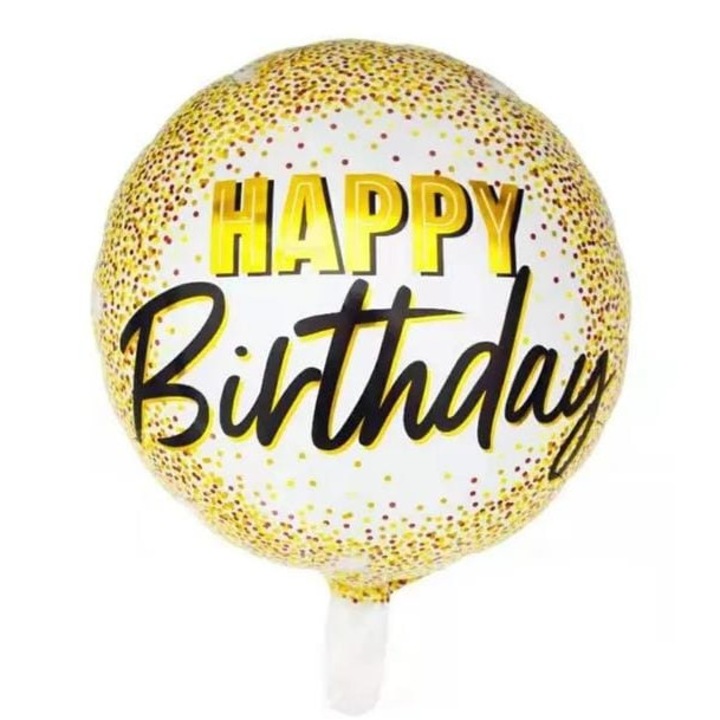 Balon folie, Happy Birthday, auriu negru, 45 cm, Party Shop