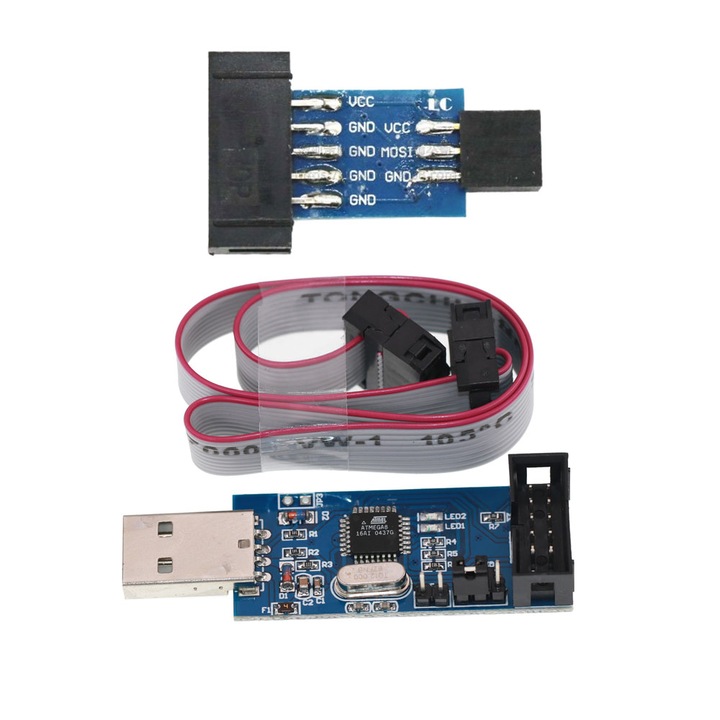 USBASP USBISP AVR програматор с кабел, JENUOS®, 5V - 3V, Начинаещ, Многоцветен