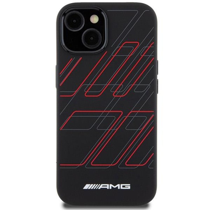 Mercedes-Benz AMG szilikon nagy rombuszos mintás MagSafe tok kompatibilis iPhone 14 Plus / 15 Plus Black