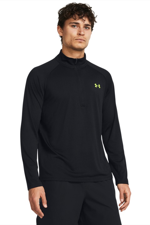 Under Armour, Фитнес блуза Tech™ с ръкави реглан, Черен/Светлозелен