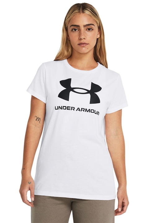 Under Armour, Фитнес тениска Sportstyle Rival с лого, Избеляло черно/Бял