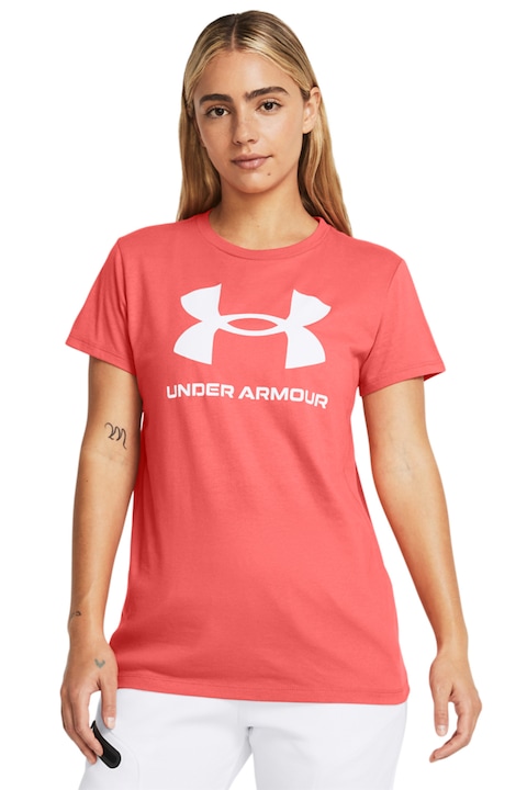 Under Armour, Фитнес тениска Sportstyle Rival с лого, Розова сьомга