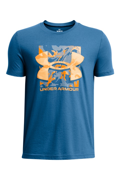 Under Armour, Фитнес тениска с лого, Оранжев/Петролно синьо
