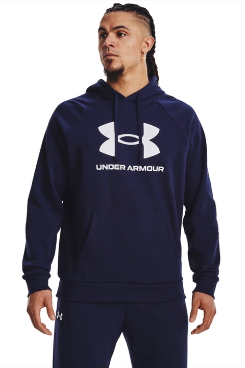 Under Armour, Худи Rival с джоб кенгуру, Бял/Индигово синьо