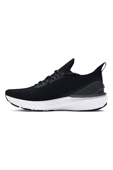 Under Armour, Pantofi cu insertii de material sintetic, pentru alergare Shift, Alb/Negru/Gri inchis