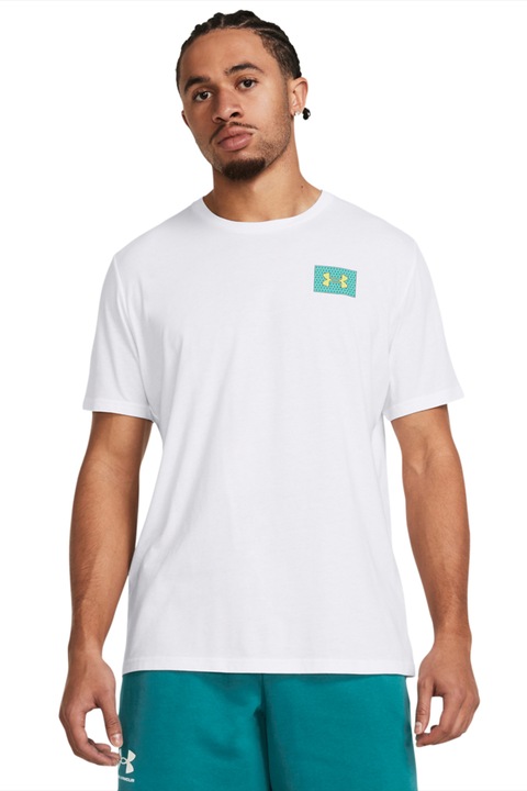 Under Armour, Tricou lejer cu model colorblock si logo, pentru antrenament, Alb/Verde