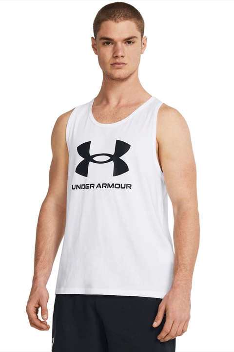 Under Armour, Top cu imprimeu logo, pentru antrenament Sportstyle, Alb optic